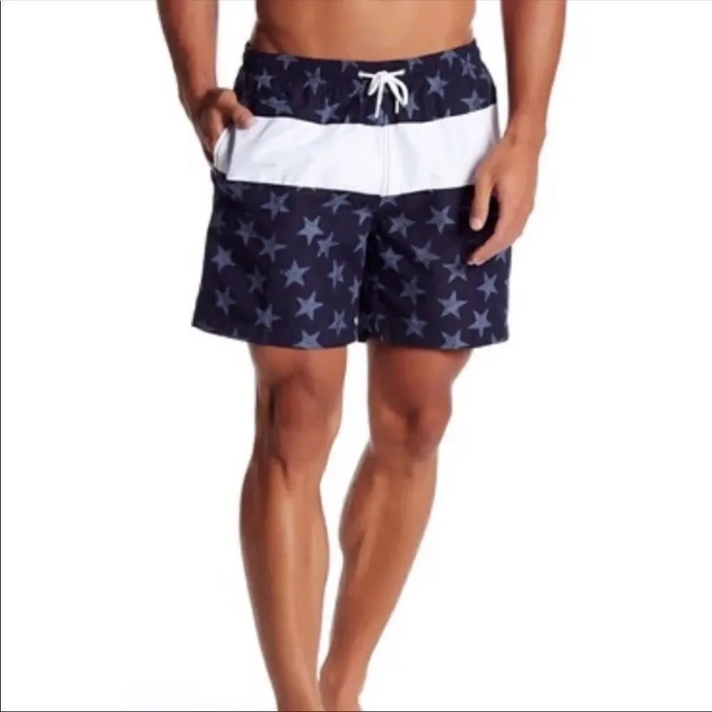 ✨Trunks Surf and Swim Men Medium Tie Dye Americana Stars Blue Red Swim Shorts✨